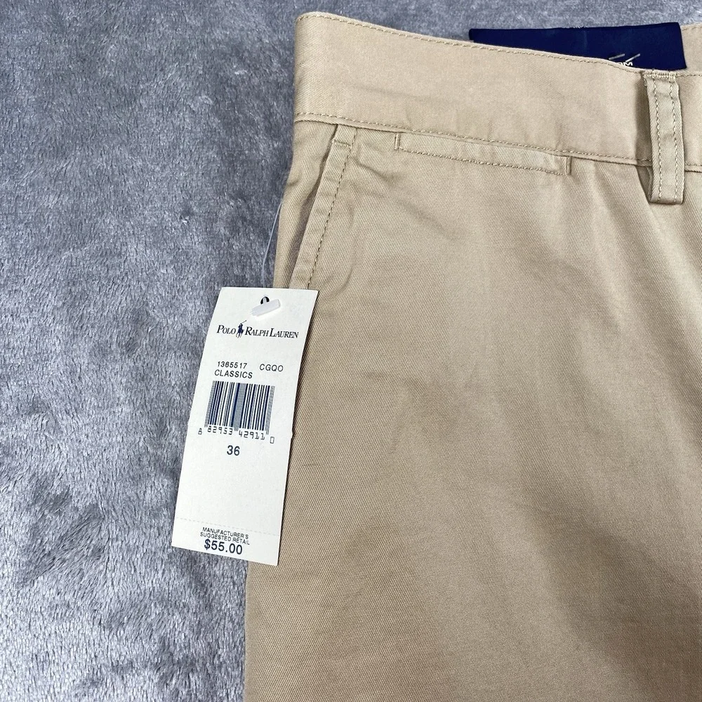 Vintage Polo Ralph Lauren Prospect Shorts Mens Sz 36 Tan Flat Front Chino *READ*